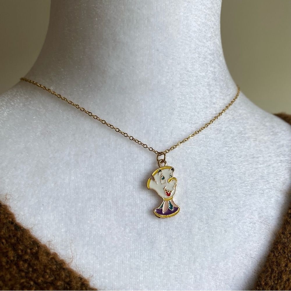 Handmade Chip Beauty & the Beast 18K GOLD PLATED STAINLESS STEEL Necklace Disney - Picture 9 of 9